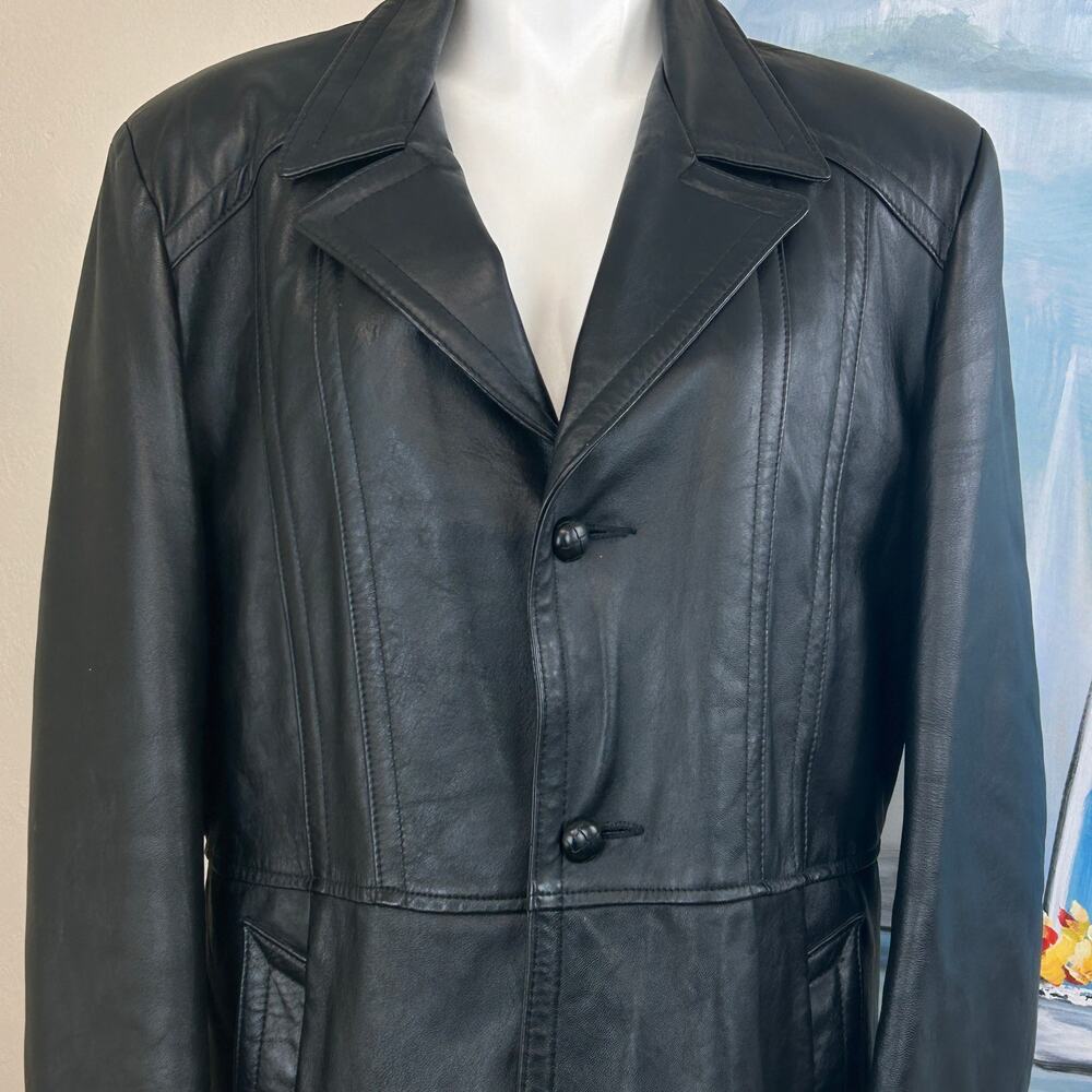 Vintage Reed Sportswear Black Leather Men’s Coat size XL - Picture 3 of 10
